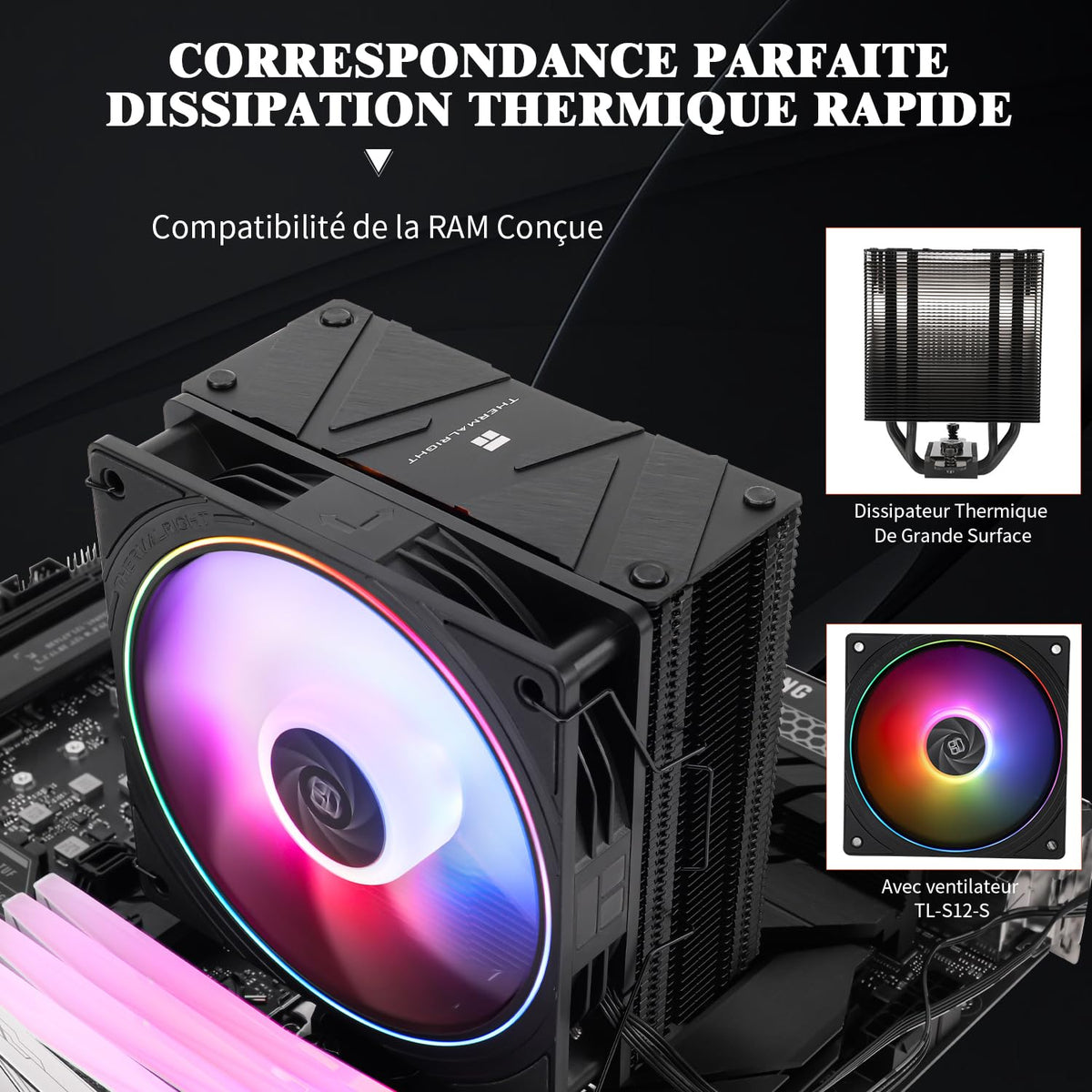 TR Assassin Spirit 120 EVO CPU-kylare, svart 120 mm PWM tyst fläkt, ARGB CPU Air Cooler, AGHP 4:e teknik, stöder Intel lga1700/1150/1151/1200, AMD AM4 AM5, guldkylare