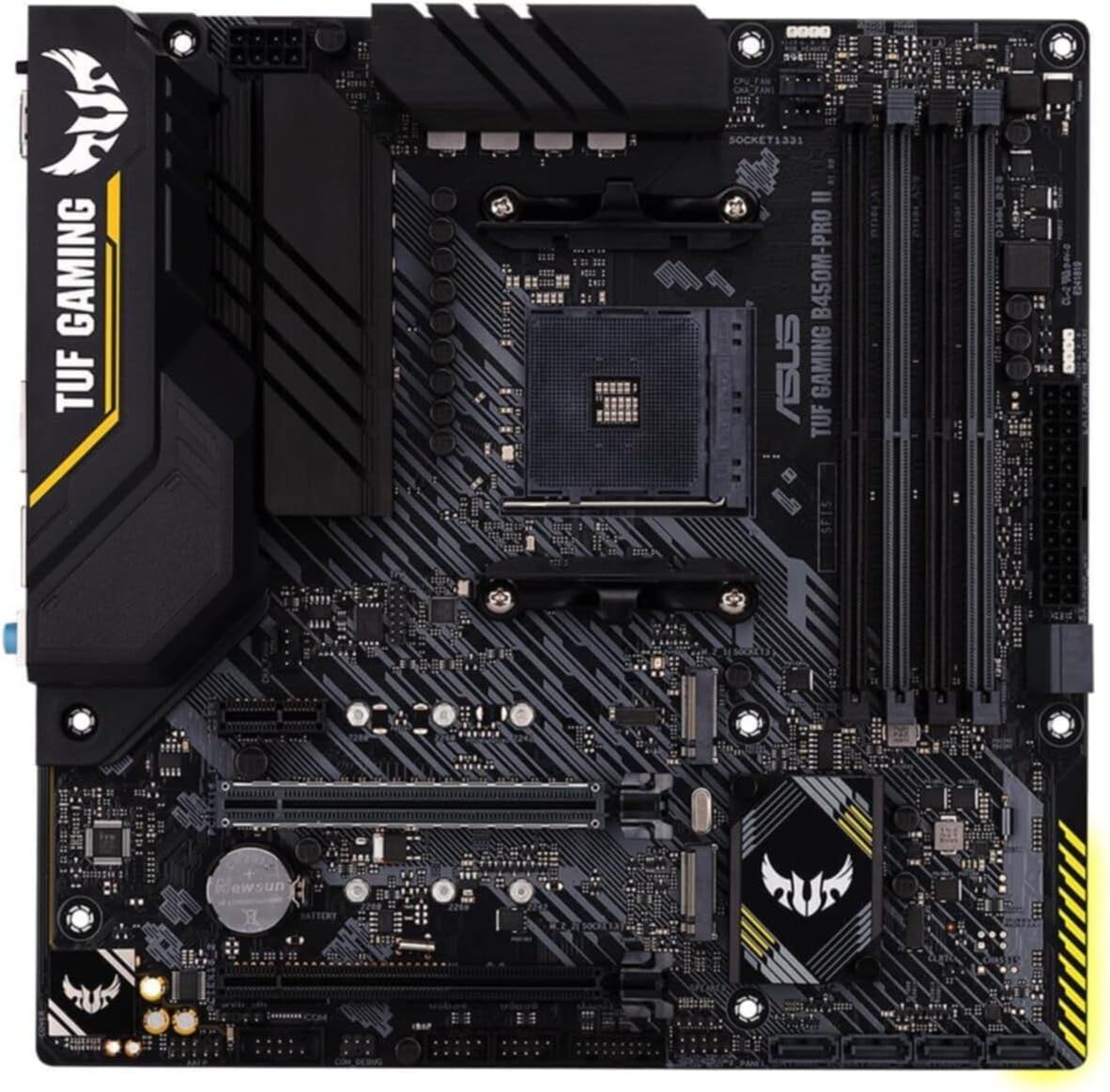 Asus TUF Gaming B450-Plus II moderkortsbas AM4 (ATX, AMD Ryzen, DDR4-minne, M.2, USB 3.1 Gen1+ Gen2, Aura Sync, Ai brusreducerande mikrofon)