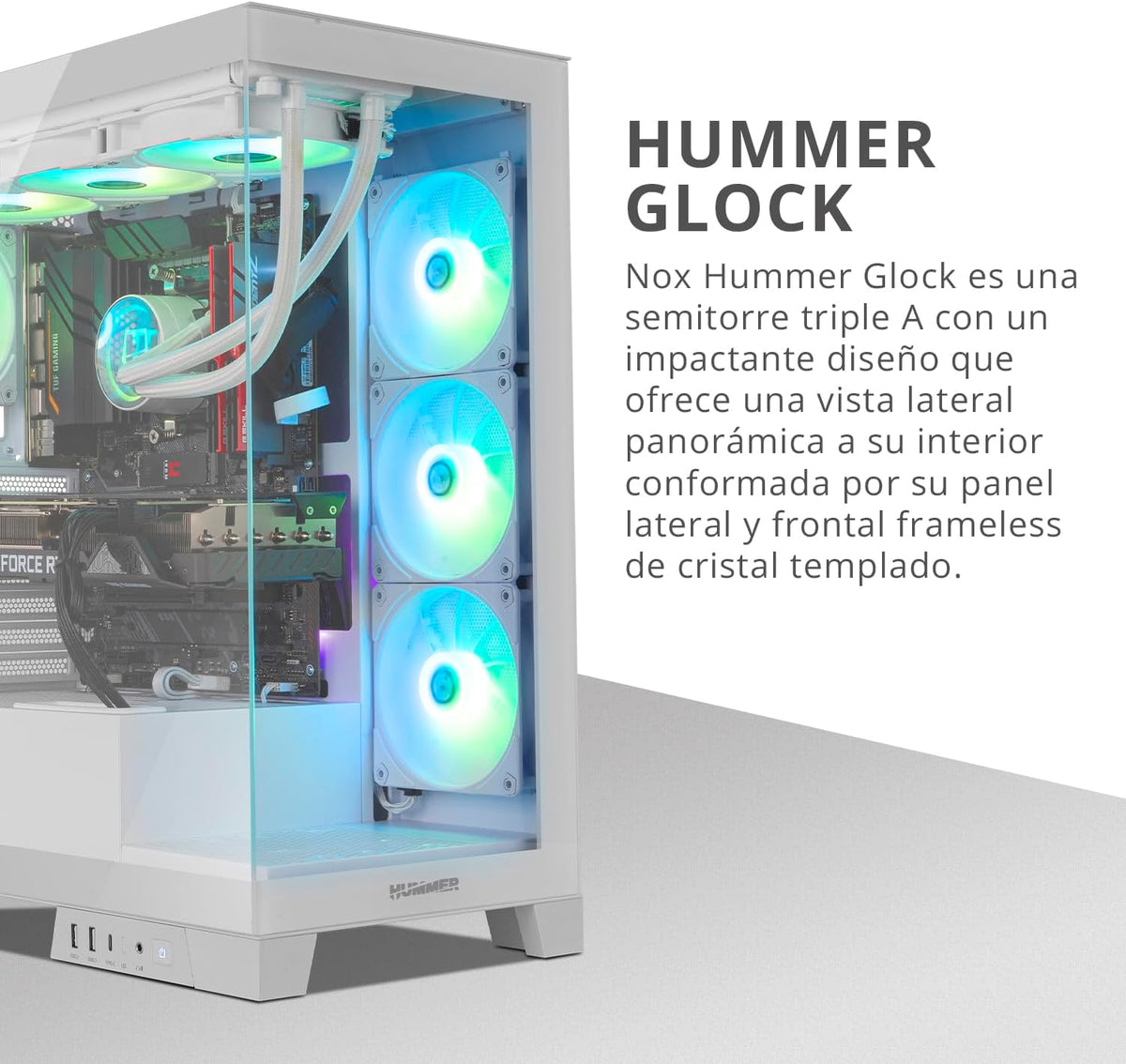 NOX XTREME PRODUCTS Hummer Galaxy - Datorchassi, Ramlöst Härdat Glas, 4x 120mm PWM Fläktar, Plats för 10 Fläktar, USB-C och USB 3.0, ARGB Hub Controller, ATX/M-ATX/ITX, Svart