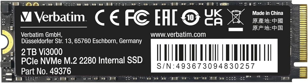 Verbatim Vi560 S3 SSD, intern SSD-enhet med 2 TB datalagring, Solid State Drive med SATA III M.2 2280 och 3D NAND-teknik, svart, perfekt för bärbar dator och Ultrabook