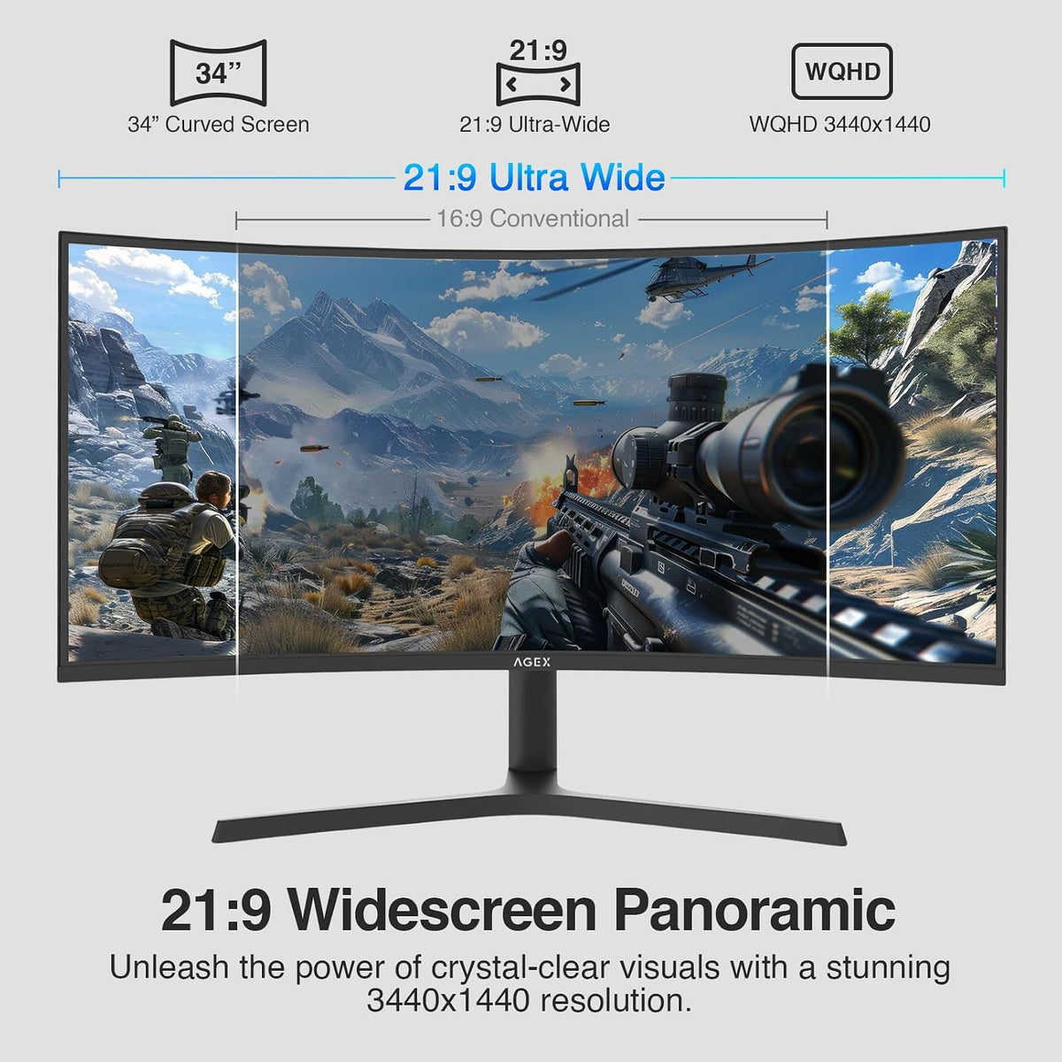 Z-Edge AGEX Böjlig Spel Datorskärm 34 Tum 240Hz, 3440x1440, Höjjusterbar 115mm, UWQHD Ultrawide 21:9, 1500R VA, 1ms, FreeSync, 4000:1, PIP PBP, 2×DP1.4, 2×HDMI2.1, VESA (DP-kabel ingår)