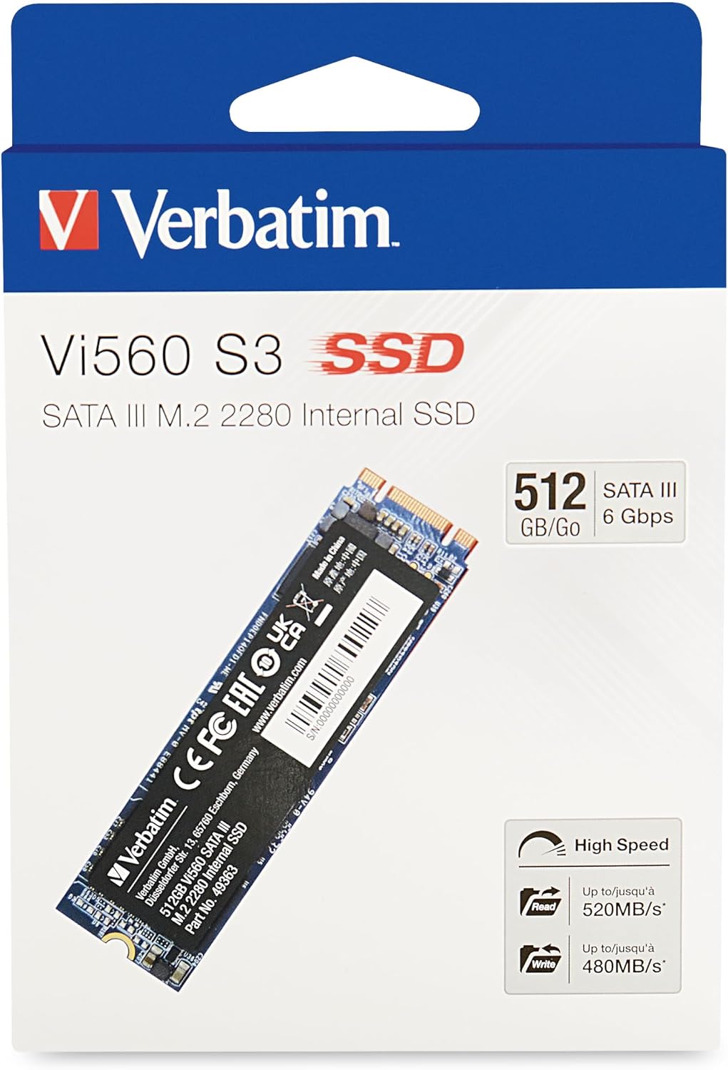 Verbatim Vi560 S3 SSD, intern SSD-enhet med 2 TB datalagring, Solid State Drive med SATA III M.2 2280 och 3D NAND-teknik, svart, perfekt för bärbar dator och Ultrabook