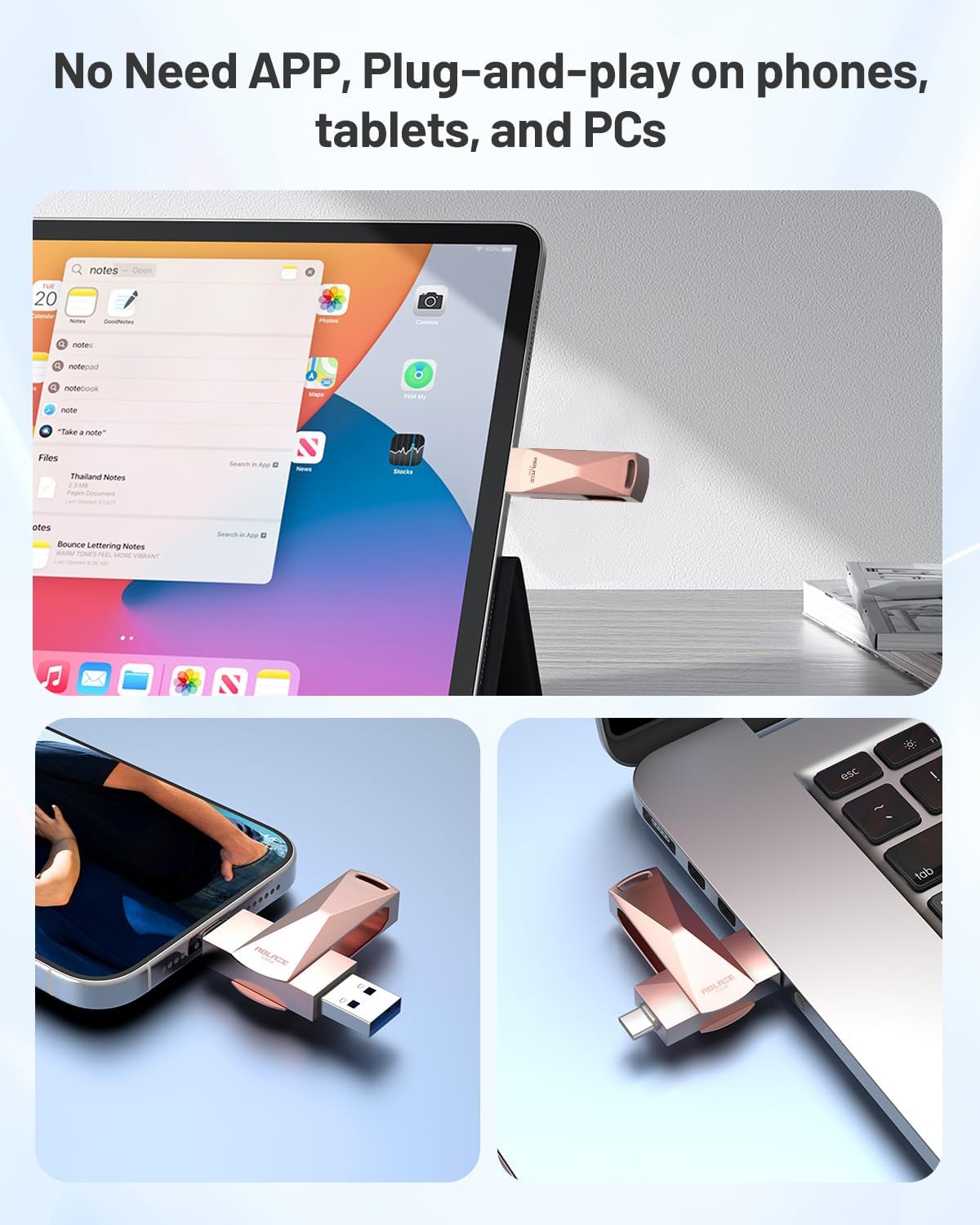 USB-minne 8 GB 10 stycken, ABLAZE mini minne minne vattentät 8 GB USB-sticks metall 10-pack för bärbar dator, dator, TV, bil