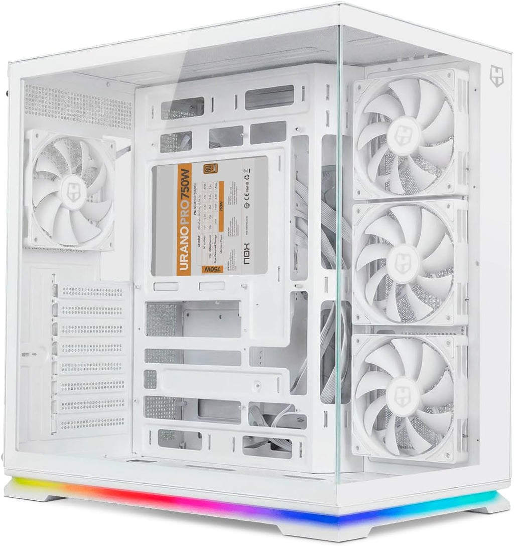 NOX XTREME PRODUCTS Hummer Galaxy - Datorchassi, Ramlöst Härdat Glas, 4x 120mm PWM Fläktar, Plats för 10 Fläktar, USB-C och USB 3.0, ARGB Hub Controller, ATX/M-ATX/ITX, Svart