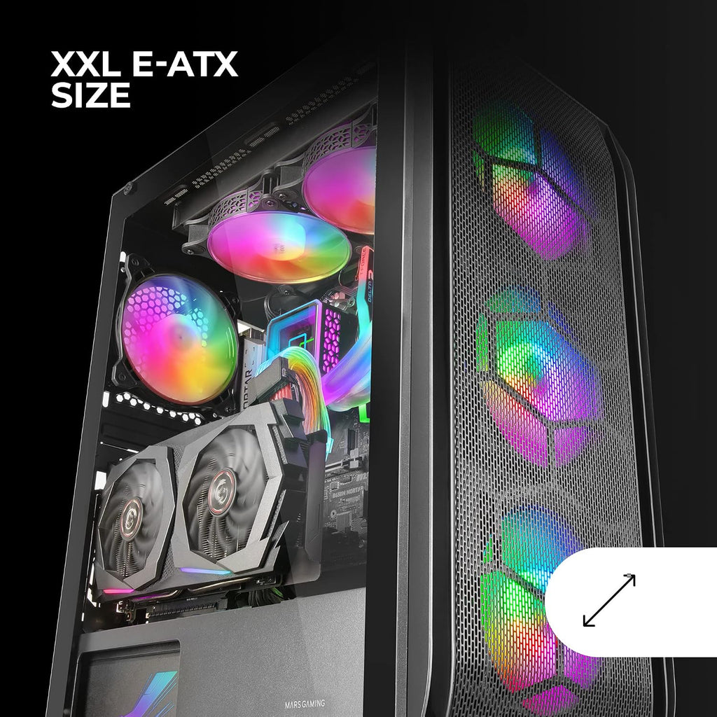 Mars Gaming MC-NOVA, Custom XXL E-ATX Gaming Tower, flyg- och rymdfartsaluminium, helt dubbelfönster härdat glas, Dual Chamber Construction, USB-C