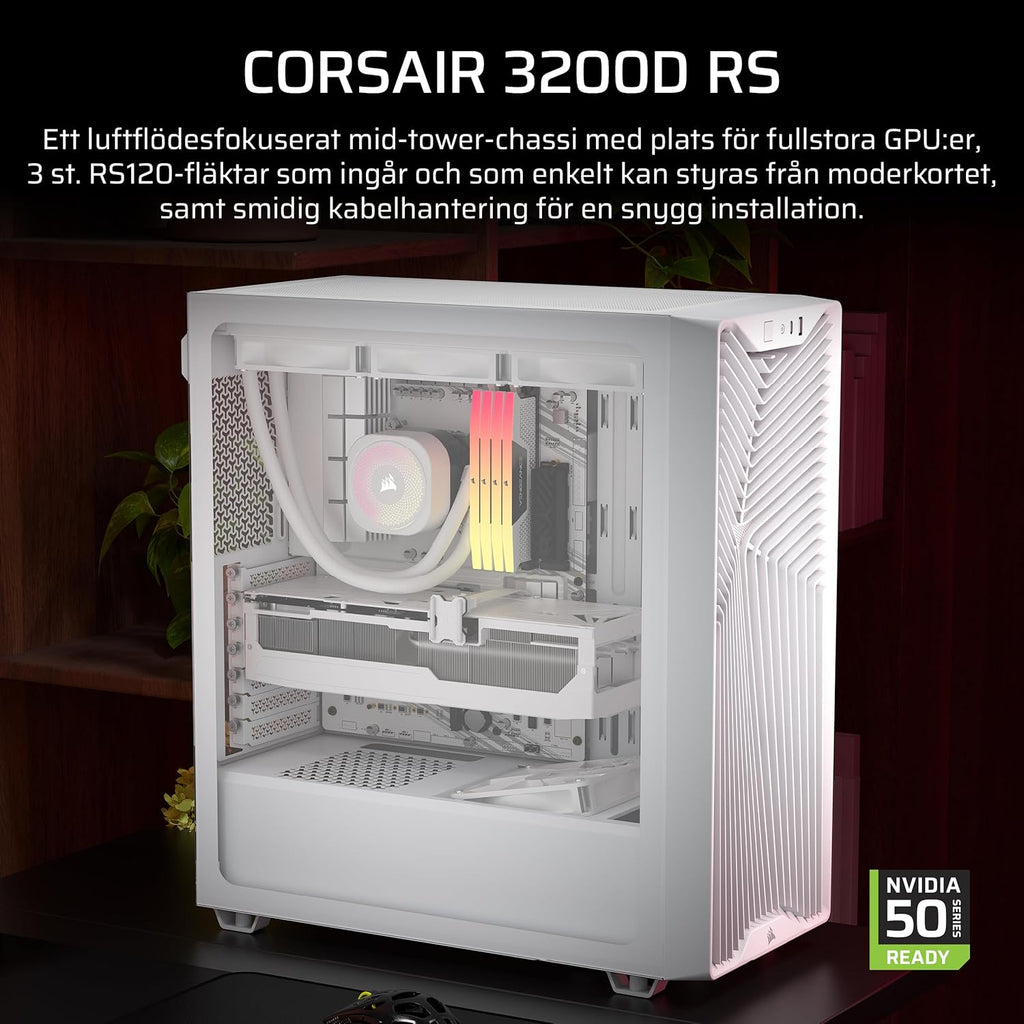CORSAIR 3200D RS Mid Tower PC-Chassi – 3x RS120 PWM Fläktar Ingår – Svart