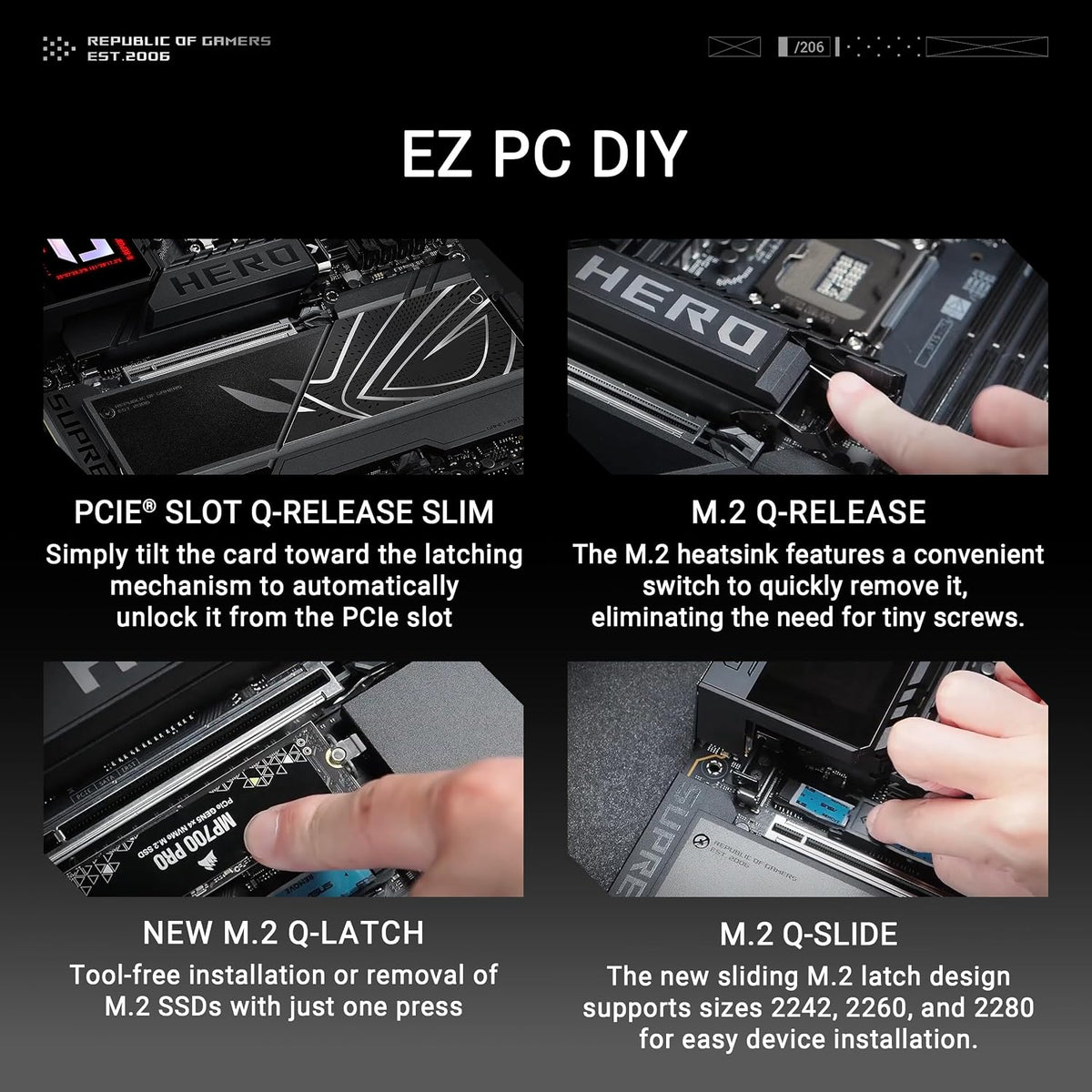 ASUS Intel ROG Maximus Z890 Hero ATX moderkort, 22+1+2+2 effektsteg, DDR5-kortplatser, PCIe 5.0 med fullt stöd för nästa generations GPU:er, sex M.2-kortplatser, WiFi 7, AI överklockning, PCIe Slot