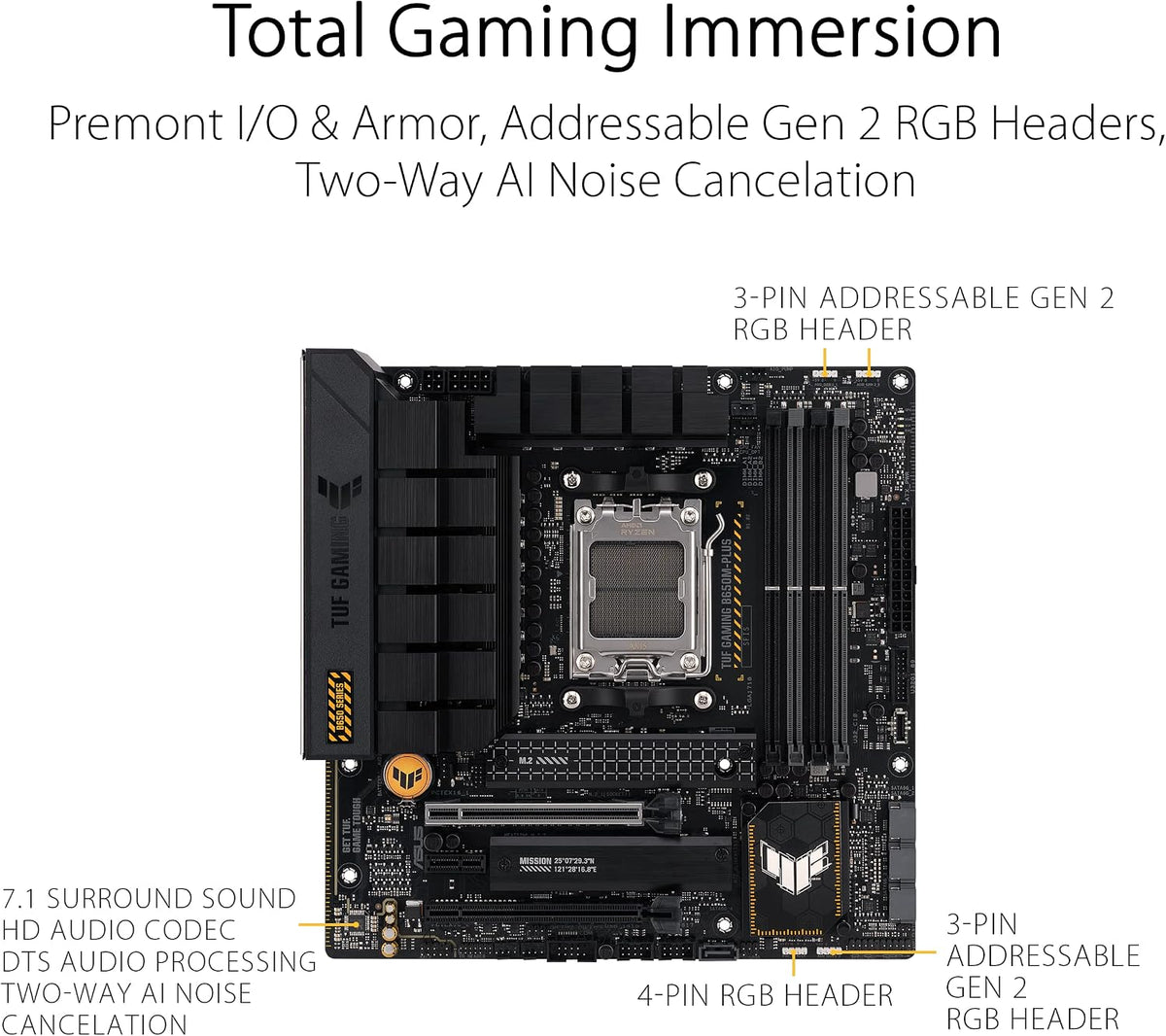 Asus TUF Gaming B450-Plus II moderkortsbas AM4 (ATX, AMD Ryzen, DDR4-minne, M.2, USB 3.1 Gen1+ Gen2, Aura Sync, Ai brusreducerande mikrofon)