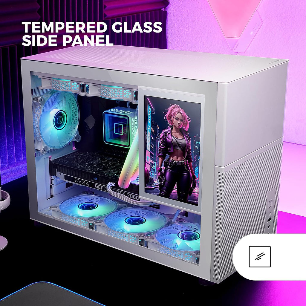 Mars Gaming MC-S1, ultrakompakt Micro-ATX PC-fodral, ARGB frontbelysning 12 lägen, FRGB-fläkt, spelfodral för helsidofönster, stöder vätskekylare upp till 120 mm, rosa