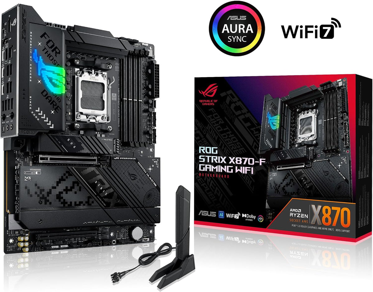 ASUS ROG Strix X870-A Gaming WiFi AMD-moderkort, 16+2 strömförsörjningssteg, DDR5-plats, fyra M.2-platser, PCIe 5.0, nästa generations GPU, WiFi 7, USB 20 Gbps med PD 3.0 upp till 30 W, Aura Sync