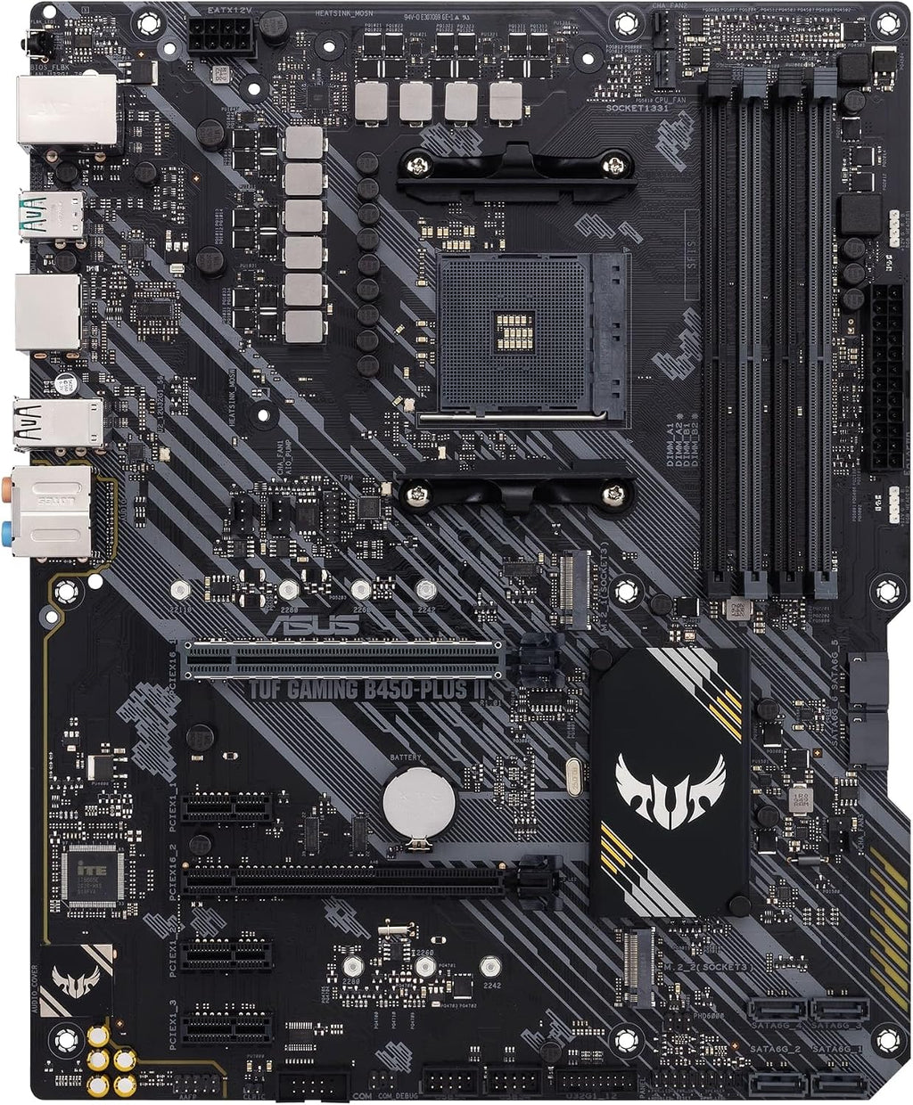 Asus TUF Gaming B450-Plus II moderkortsbas AM4 (ATX, AMD Ryzen, DDR4-minne, M.2, USB 3.1 Gen1+ Gen2, Aura Sync, Ai brusreducerande mikrofon)