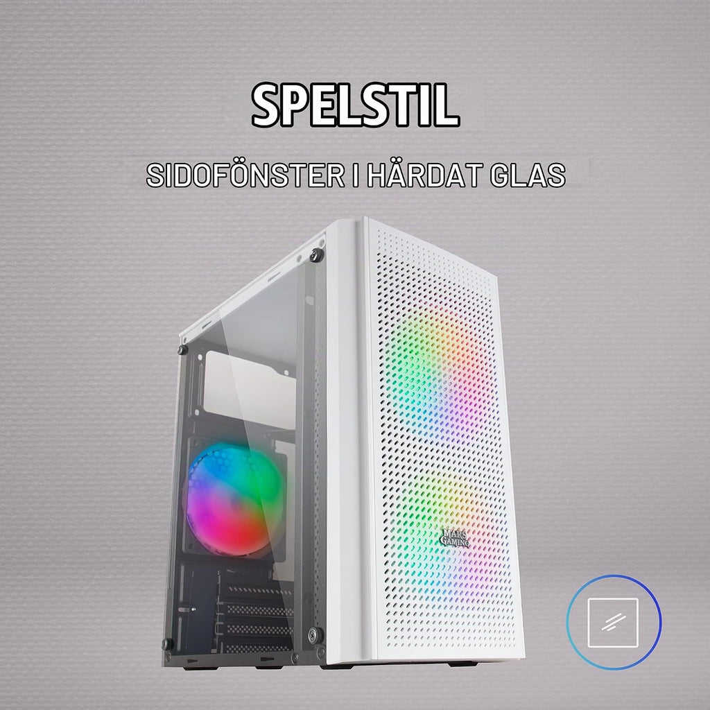 Mars Gaming MC300P rosa, Micro-ATX PC-hölje, härdat glas, meshfront, 3 x FRGB fläkt