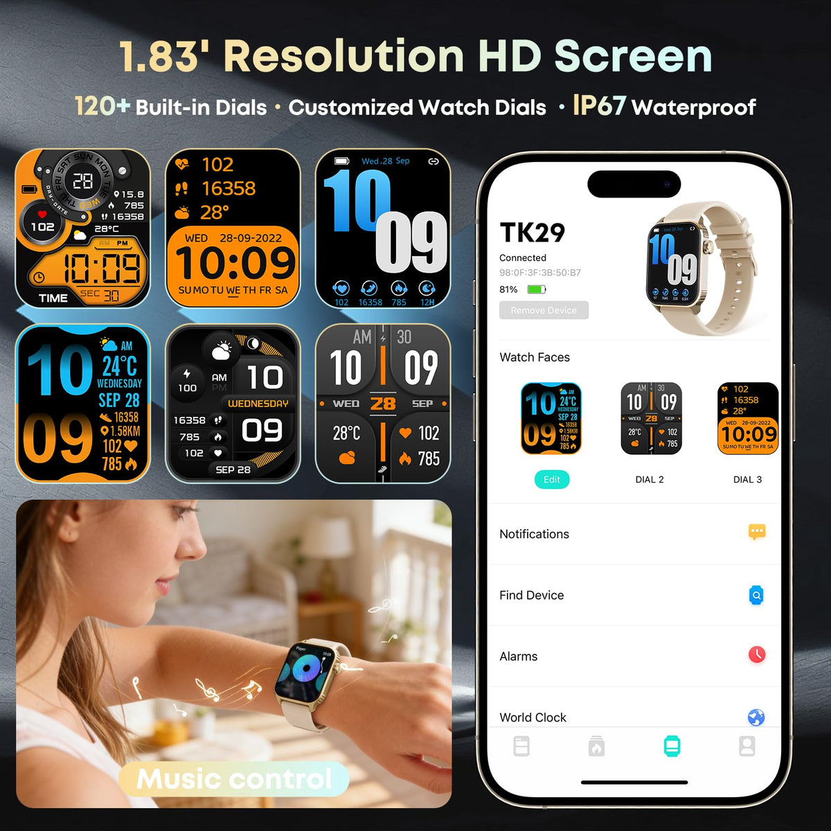 Smart Watch for Men, 120+ Sports Modes Smartwatch with 1.83" HD Touchsreen, Sleep Monitor, IP67 Waterproof, Bluetooth Call & Music Control Fitness Watch for iPhone/Android (Gray)