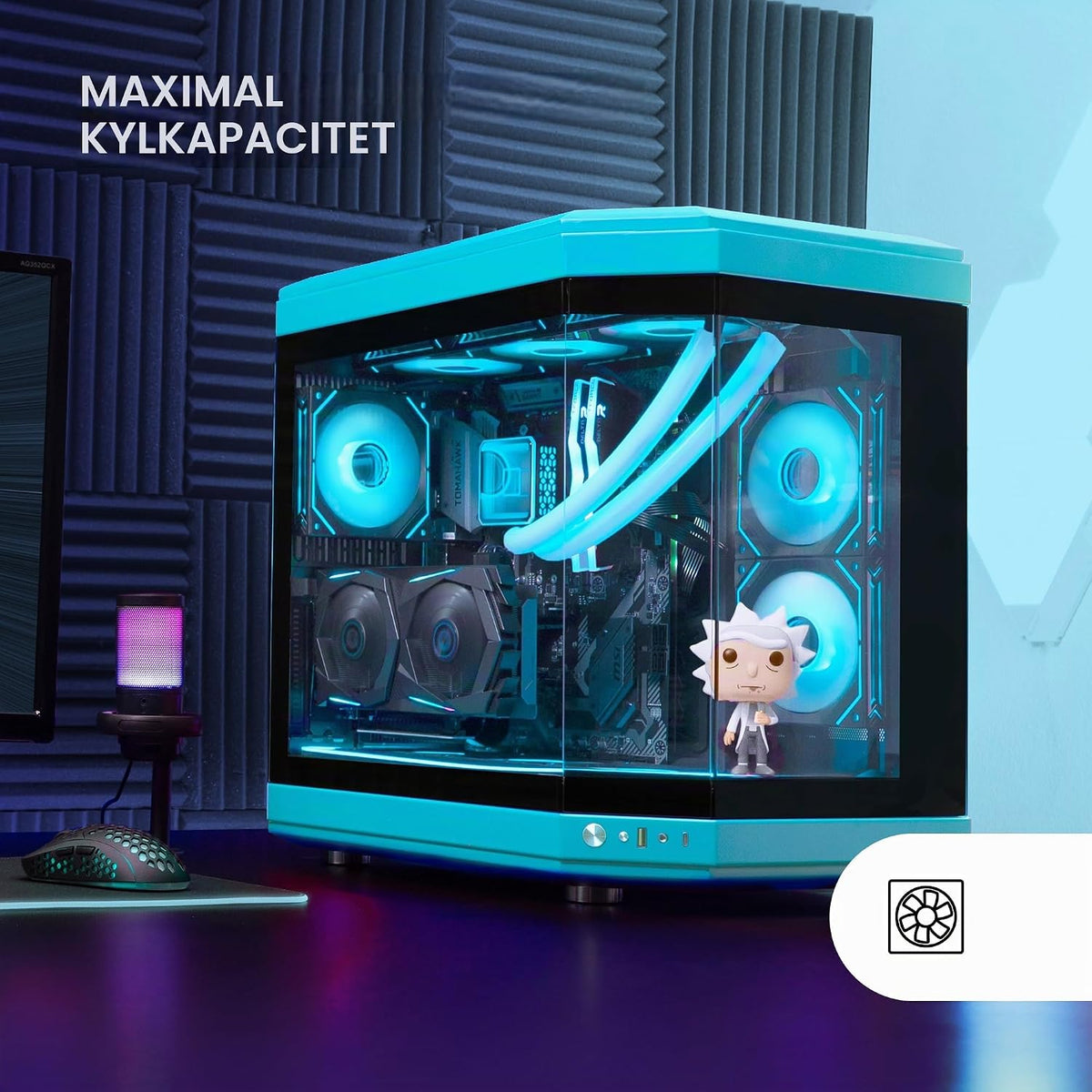 Mars Gaming MC-S1, ultrakompakt Micro-ATX PC-fodral, ARGB frontbelysning 12 lägen, FRGB-fläkt, spelfodral för helsidofönster, stöder vätskekylare upp till 120 mm, rosa