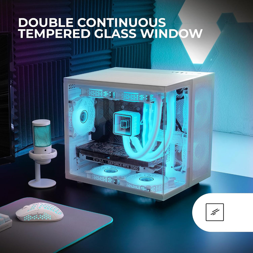 Mars Gaming MC-S1, ultrakompakt Micro-ATX PC-fodral, ARGB frontbelysning 12 lägen, FRGB-fläkt, spelfodral för helsidofönster, stöder vätskekylare upp till 120 mm, rosa