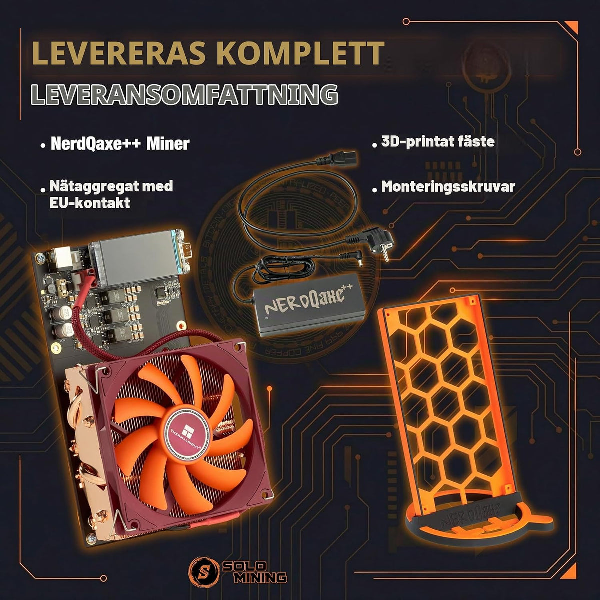 NerdQaxe++ | Tillverkad i Tyskland | 5 TH/s | Bitcoin Miner – Premium Plug and Play Home Miner | inkl. strömförsörjning och hållare