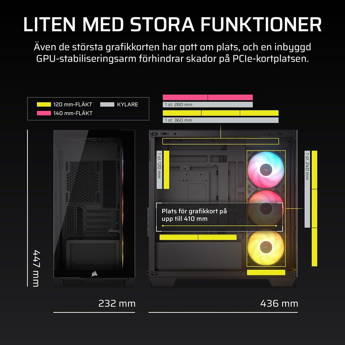 CORSAIR 2800X RS-R Fläktar med Omvänd ARGB PC-chassi Micro-ATX – Svart