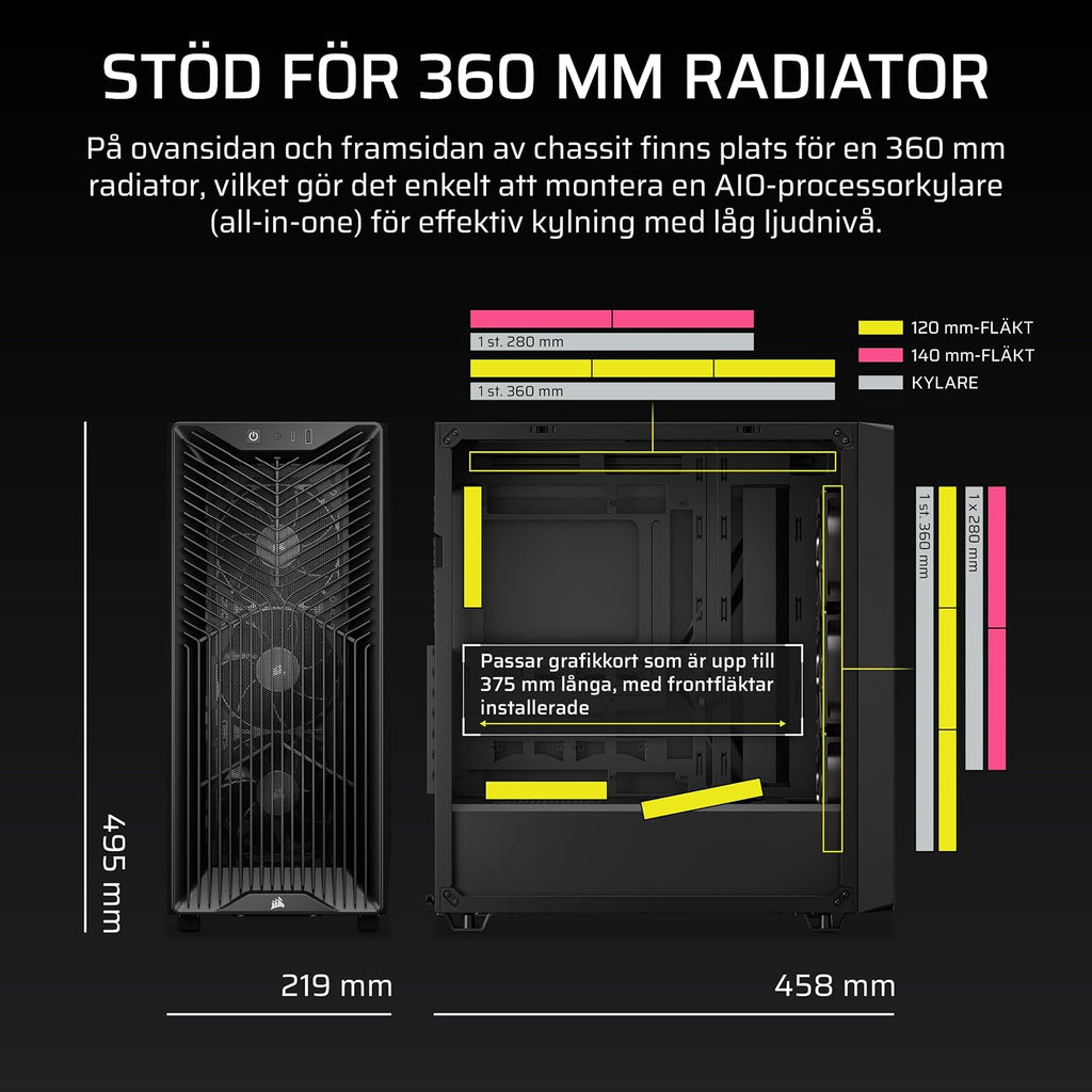 CORSAIR 3200D RS Mid Tower PC-Chassi – 3x RS120 PWM Fläktar Ingår – Svart