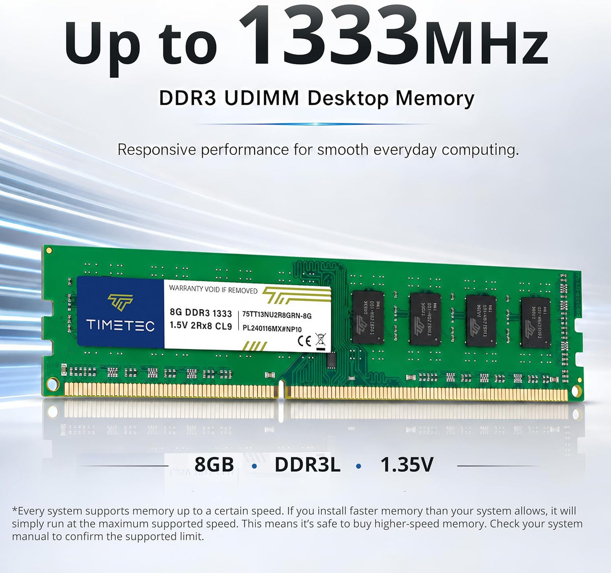 Timetec 32 GB kit (4 x 8 GB) DDR3 1 333 MHz PC3-10600 icke-ECC obuffrad 1,5 V CL9 2Rx8 Dual Rank 240 Pin UDIMM PC-stationär datorminne RAM-modul-uppgradering