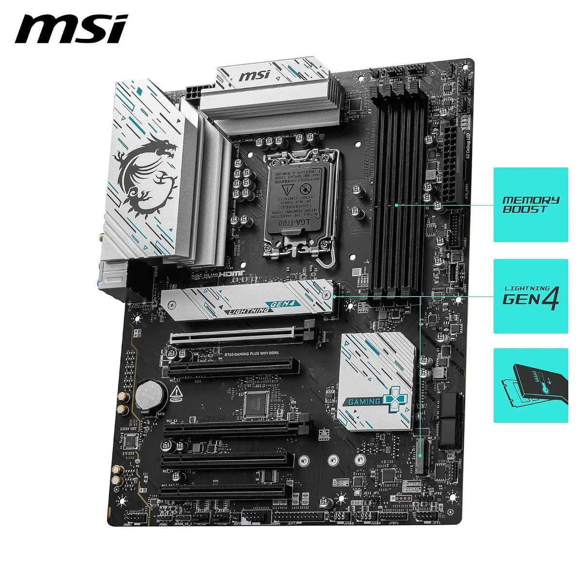 MSI PRO B760M-P DDR4 moderkort, Micro-ATX - Stöder Intel 12:e och 13:e generationens kärnprocessorer, LGA 1700 - DDR4 Memory Boost 4800+MHz/OC, PCIe 4.0 x16-kortplats, M.2 Gen4-kortplatser, olika