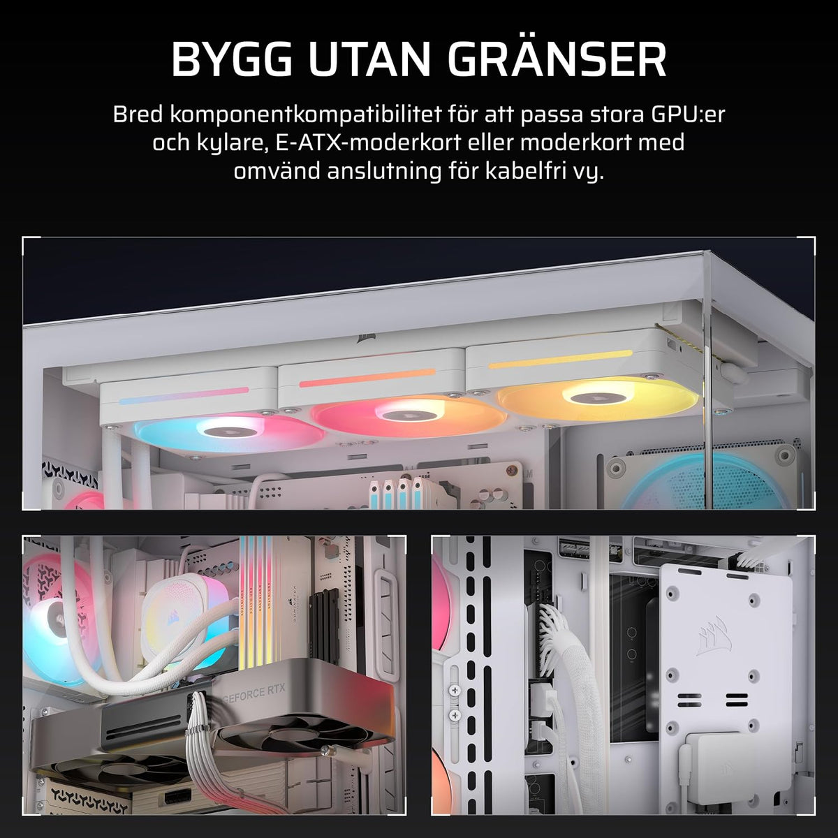 CORSAIR 3500X LX-R RGB Mid-Tower Datorchassi – 3 förinstallerade LX120-R RGB-fläktar, iCUE LINK Hub - Härdat glas, Plats 10x120 mm fläktar, Kompatibelt med moderkort för omvänd kontakt - Svart