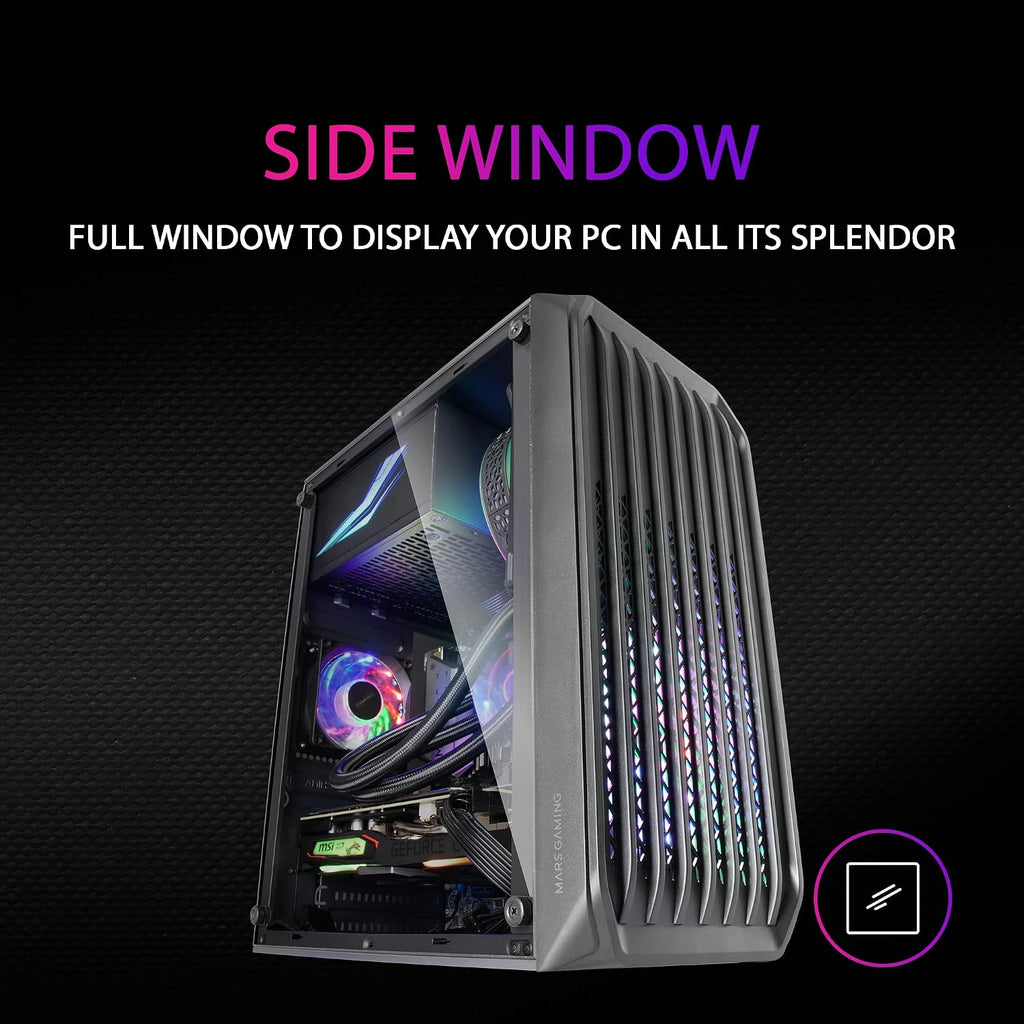 Mars Gaming MC-S2, ultrakompakt Micro-ATX PC-fodral, främre galler, 2x FRGB-fläktar, spelfodral för helsidofönster, stöder vätskekylning upp till 240 mm, vit