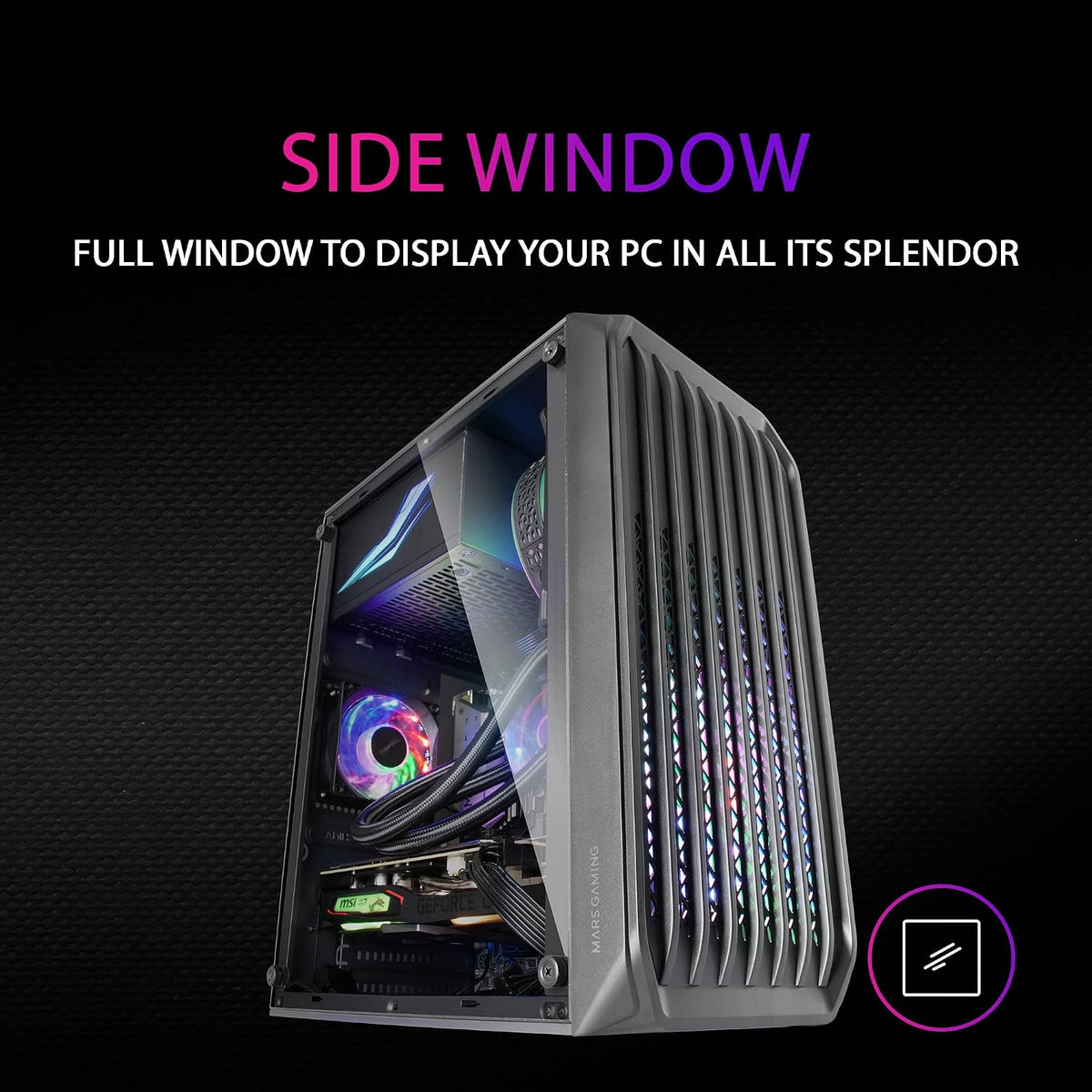 Mars Gaming MC-S2, ultrakompakt Micro-ATX PC-fodral, främre galler, 2x FRGB-fläktar, spelfodral för helsidofönster, stöder vätskekylning upp till 240 mm, vit