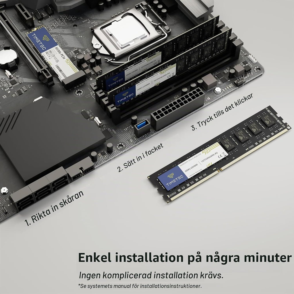 Timetec 16GB (2x8GB) DDR3L / DDR3 1600MHz PC3L-12800 / PC3-12800 Ingen ECC Obuffrad 1,35V / 1,5V CL11 2Rx8 Dual Rank 240 Pin UDIMM Stationär dator RAM-minne (SDRAM) uppgraderingsmodul