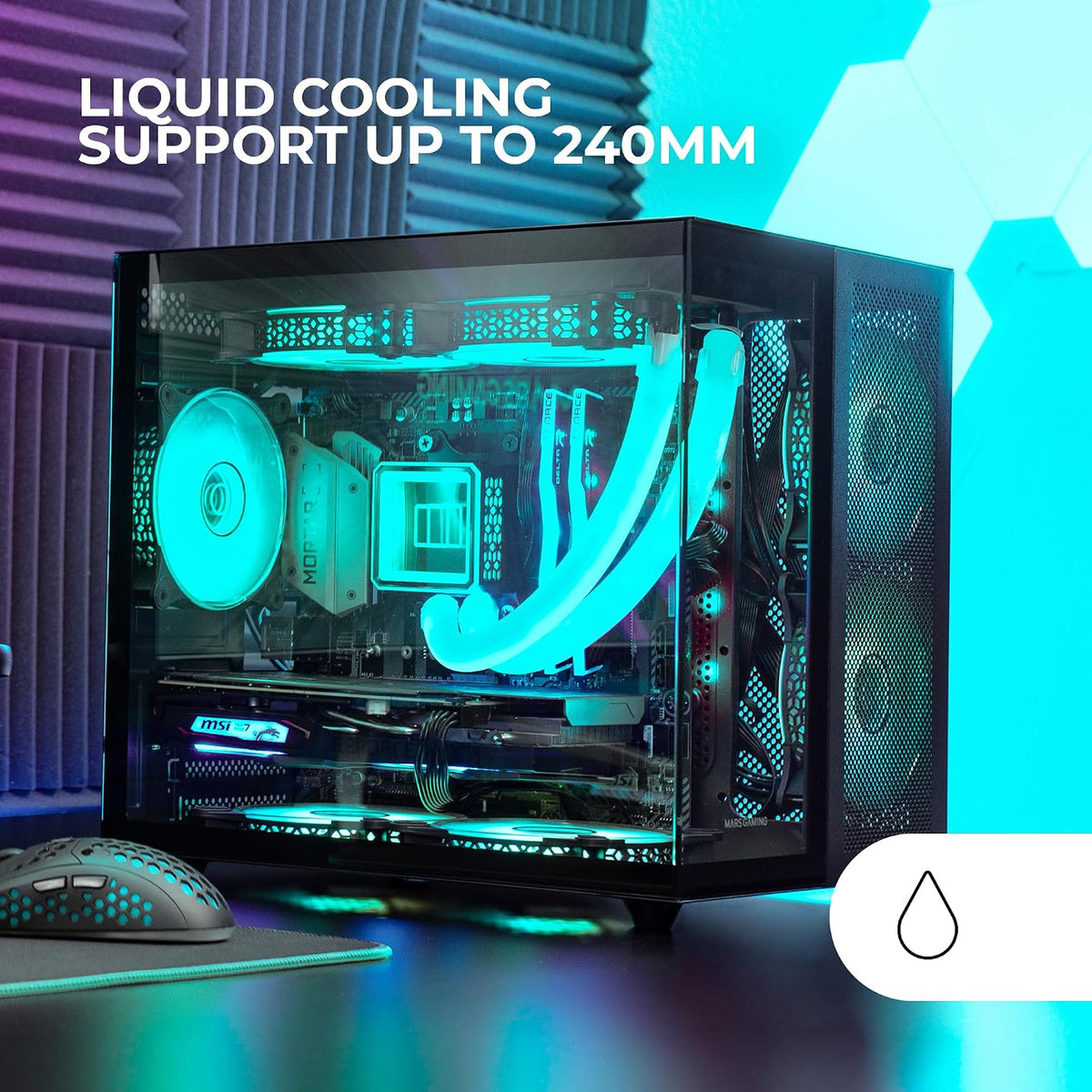 Mars Gaming MC-S1 svart, kompakt Micro-ATX Gaming PC-hölje, ARGB belysning 12 lägen, FRGB-fläkt, Full Side Window, MCS1
