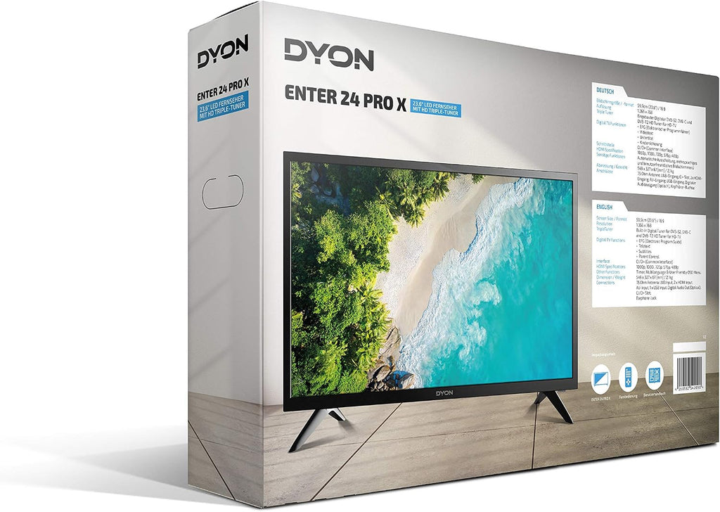 DYON Smart 40 VX-2 Full HD-TV, trippel HD-mottagare (DVB-C/-S2/-T2), App Store, Prime Video, Netflix, YouTube, DAZN, Disney+, svart