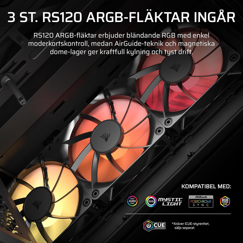 CORSAIR 3200D RS ARGB Mid Tower PC-Chassi, 3x Fläktar Ingår – Svart