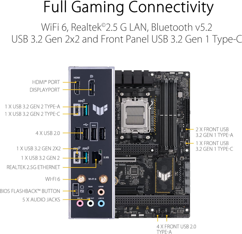Asus TUF Gaming B450-Plus II moderkortsbas AM4 (ATX, AMD Ryzen, DDR4-minne, M.2, USB 3.1 Gen1+ Gen2, Aura Sync, Ai brusreducerande mikrofon)