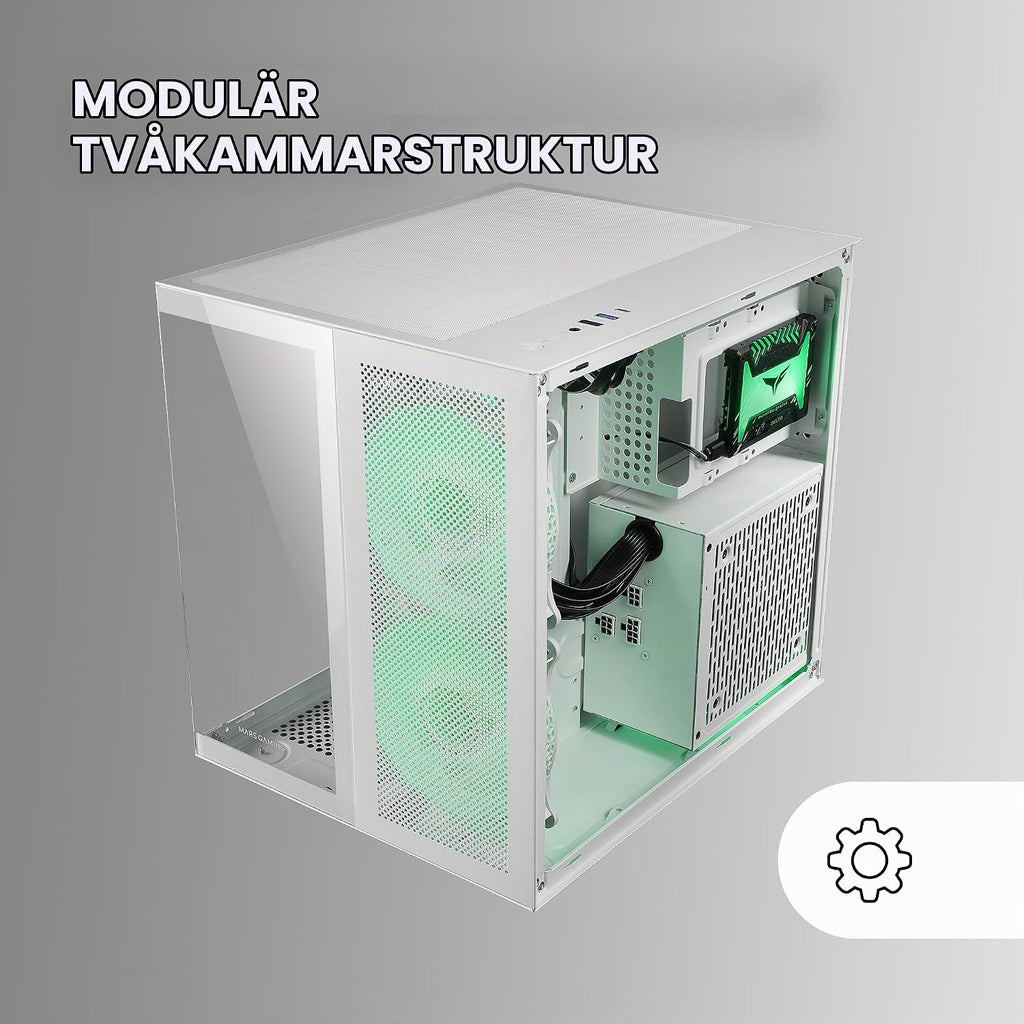 Mars Gaming MC-S1, ultrakompakt Micro-ATX PC-fodral, ARGB frontbelysning 12 lägen, FRGB-fläkt, spelfodral för helsidofönster, stöder vätskekylare upp till 120 mm, rosa