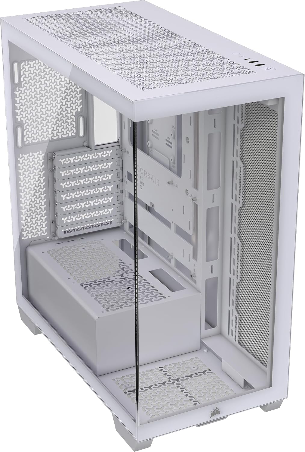 CORSAIR 3500X Mid-Tower ATX PC-Chassi Med Dubbla Kammare – Panoramabild i Härdat Glas - Kompatibel Med Moderkort Med Omvänd Anslutning – Inga Fläktar Inkluderade – Vit