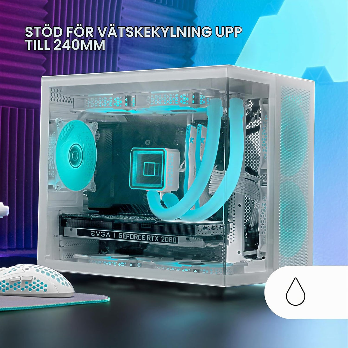 Mars Gaming MC-S1, ultrakompakt Micro-ATX PC-fodral, ARGB frontbelysning 12 lägen, FRGB-fläkt, spelfodral för helsidofönster, stöder vätskekylare upp till 120 mm, rosa