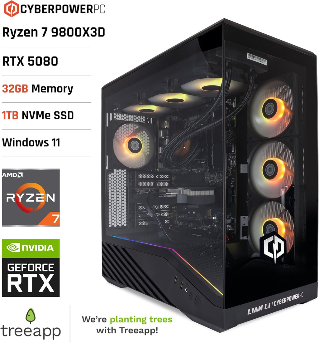 CYBERPOWERPC Luxe Gaming PC - AMD Ryzen 7 9800X3D, Nvidia RTX 5070 12GB, 32GB RAM, 1TB NVMe SSD, 650W 80+ PSU, Wi-Fi, Refrigeración a Liquido CPU, Windows 11, V100R RGB