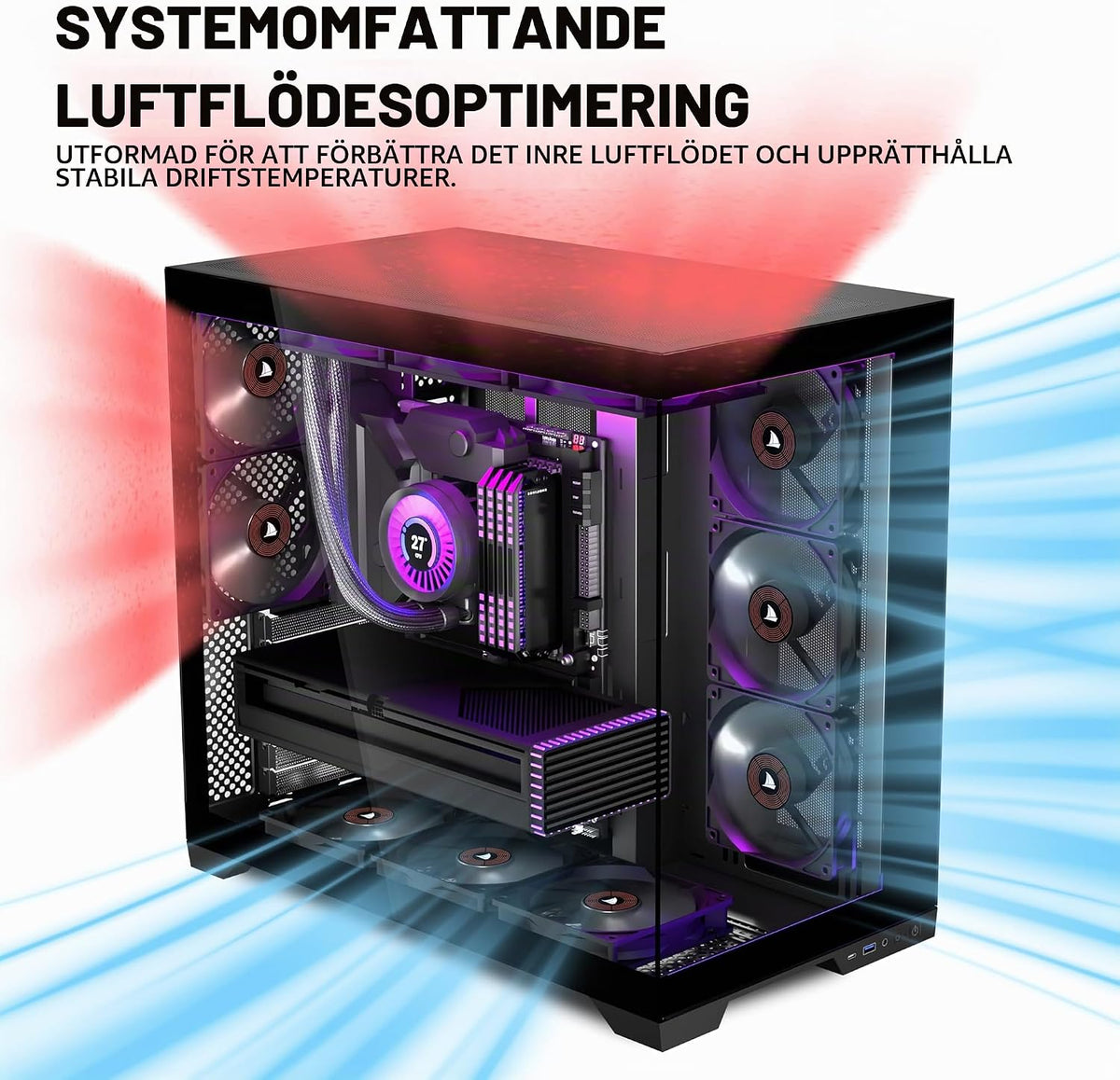 KEDIERS PC-hölje – förinstallerade 5-fläktar, ATX Mid Tower spelhölje, datorväska med öppnande sidopanel av härdat glas, svart G500