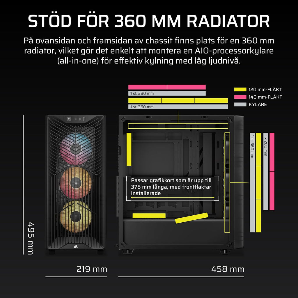 CORSAIR 3200D RS ARGB Mid Tower PC-Chassi, 3x Fläktar Ingår – Svart