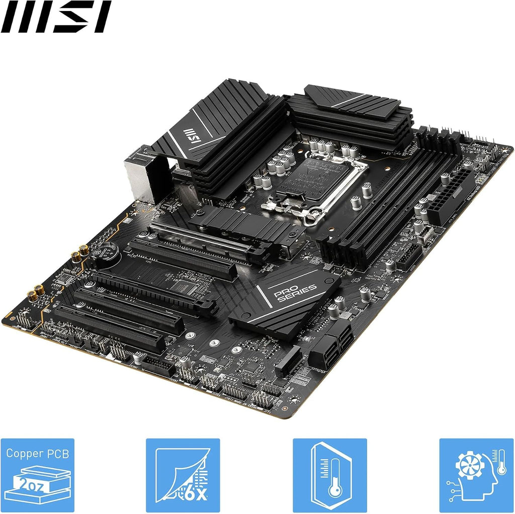 MSI PRO B760M-P DDR4 moderkort, Micro-ATX - Stöder Intel 12:e och 13:e generationens kärnprocessorer, LGA 1700 - DDR4 Memory Boost 4800+MHz/OC, PCIe 4.0 x16-kortplats, M.2 Gen4-kortplatser, olika