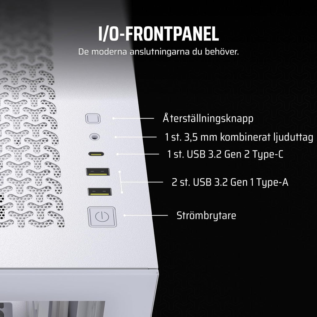 CORSAIR 3500X Mid-Tower ATX PC-Chassi Med Dubbla Kammare – Panoramabild i Härdat Glas - Kompatibel Med Moderkort Med Omvänd Anslutning – Inga Fläktar Inkluderade – Vit