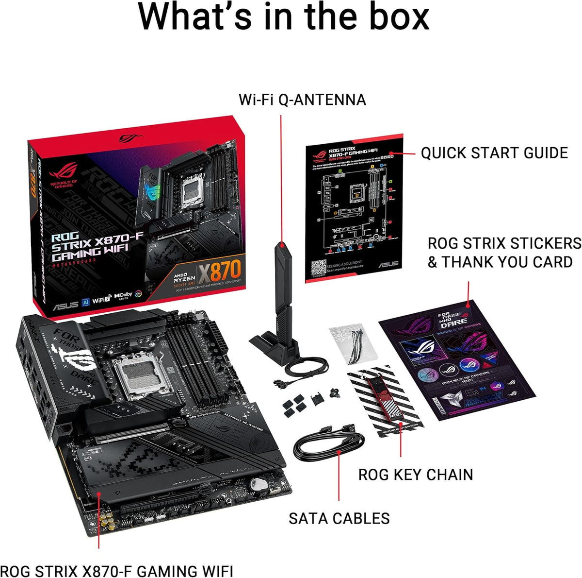 ASUS ROG Strix X870-A Gaming WiFi AMD-moderkort, 16+2 strömförsörjningssteg, DDR5-plats, fyra M.2-platser, PCIe 5.0, nästa generations GPU, WiFi 7, USB 20 Gbps med PD 3.0 upp till 30 W, Aura Sync