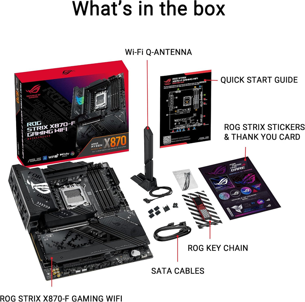 ASUS ROG Strix X870-A Gaming WiFi AMD-moderkort, 16+2 strömförsörjningssteg, DDR5-plats, fyra M.2-platser, PCIe 5.0, nästa generations GPU, WiFi 7, USB 20 Gbps med PD 3.0 upp till 30 W, Aura Sync