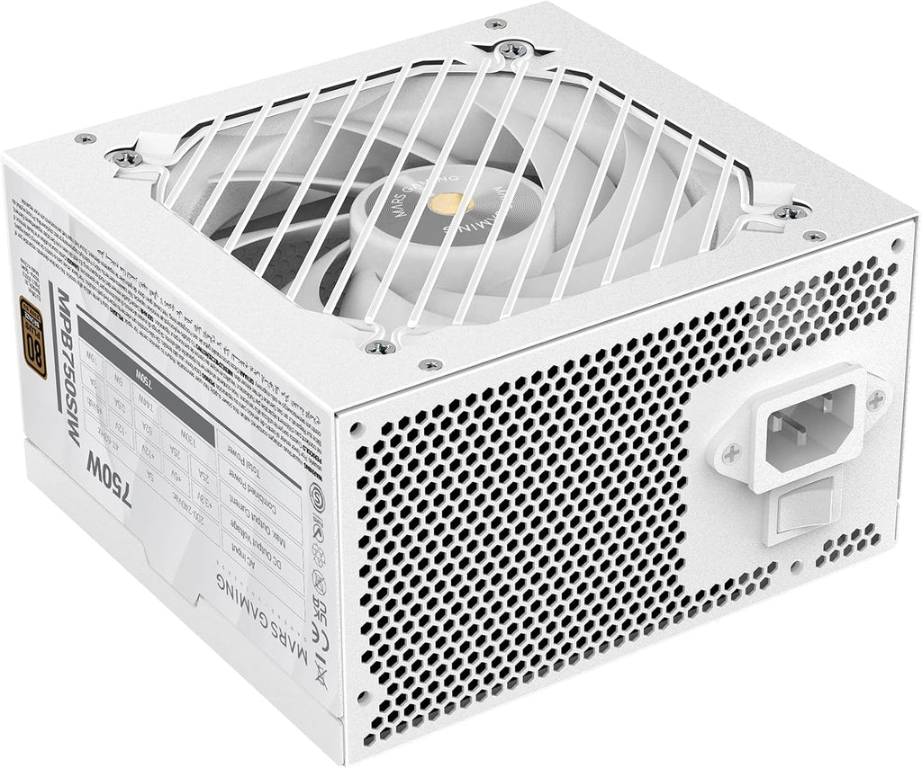 Mars Gaming MPB750SI, ATX Nätaggregat för PC 750W, 7 Års Garanti, 80Plus Bronze 230V, 90% Effektivitet, SI Extreme Silence-fläkt med Kopparkärna, AI2-RPM, DC-DC och SMD-teknologier, Vit