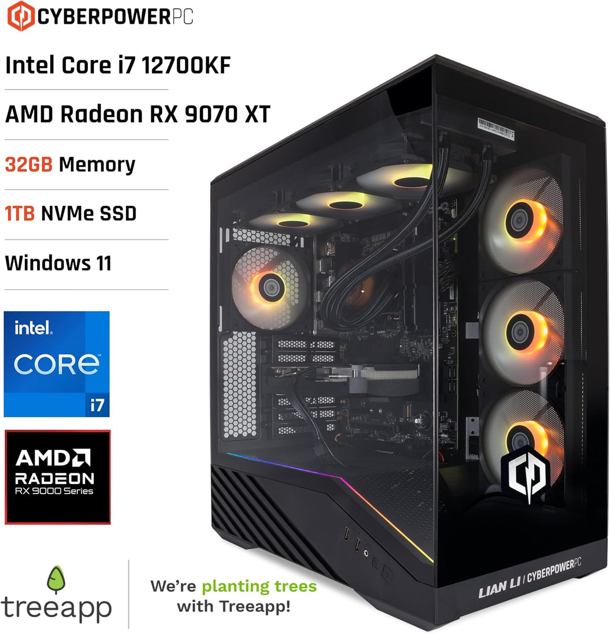 CYBERPOWERPC Luxe Gaming PC - AMD Ryzen 7 9800X3D, Nvidia RTX 5070 12GB, 32GB RAM, 1TB NVMe SSD, 650W 80+ PSU, Wi-Fi, Refrigeración a Liquido CPU, Windows 11, V100R RGB