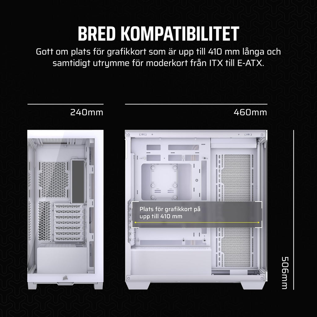 CORSAIR 3500X Mid-Tower ATX PC-Chassi Med Dubbla Kammare – Panoramabild i Härdat Glas - Kompatibel Med Moderkort Med Omvänd Anslutning – Inga Fläktar Inkluderade – Vit