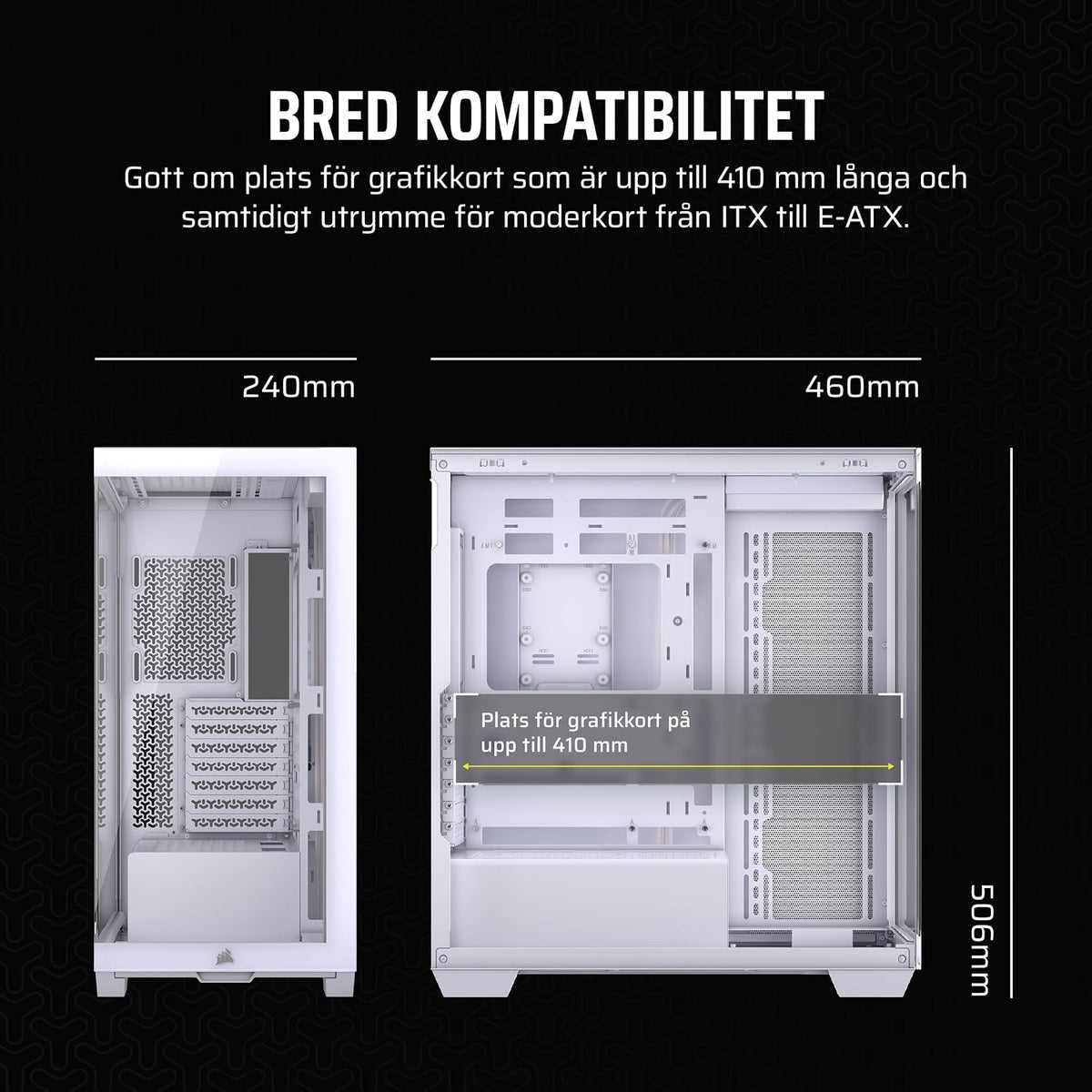 CORSAIR 3500X Mid-Tower ATX PC-Chassi Med Dubbla Kammare – Panoramabild i Härdat Glas - Kompatibel Med Moderkort Med Omvänd Anslutning – Inga Fläktar Inkluderade – Vit