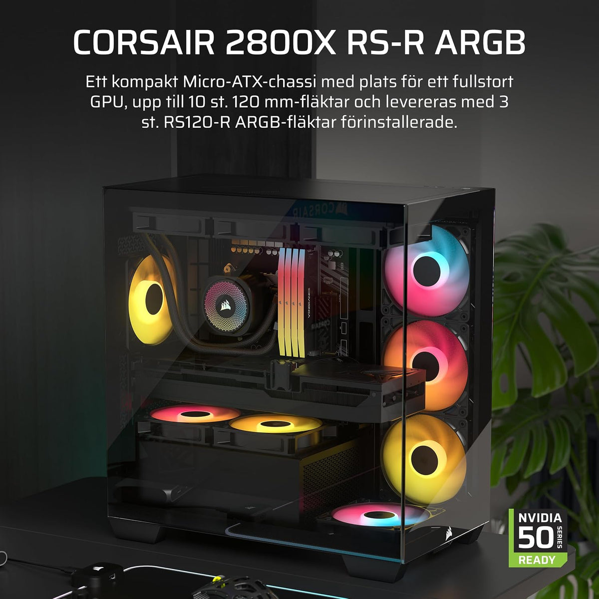 CORSAIR 2800X RS-R Fläktar med Omvänd ARGB PC-chassi Micro-ATX – Svart
