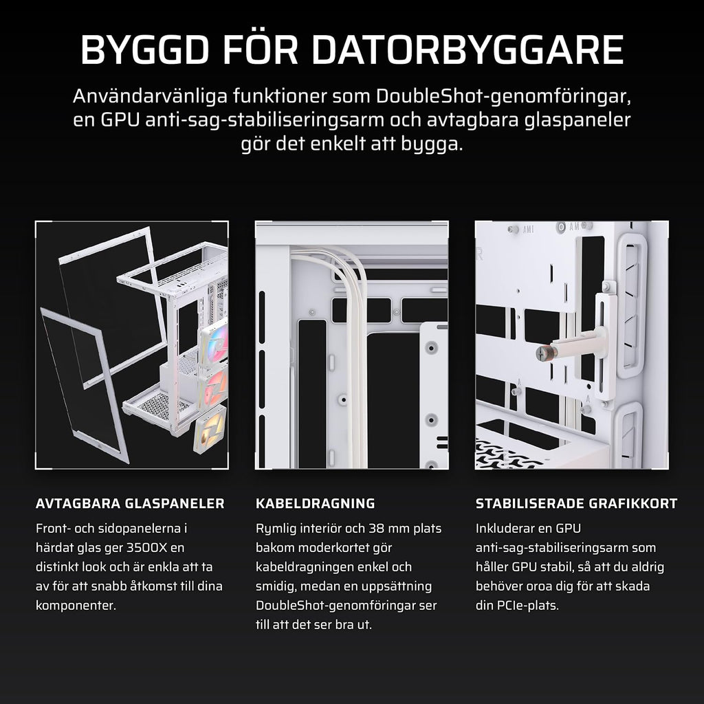 CORSAIR 3500X LX-R RGB Mid-Tower Datorchassi – 3 förinstallerade LX120-R RGB-fläktar, iCUE LINK Hub - Härdat glas, Plats 10x120 mm fläktar, Kompatibelt med moderkort för omvänd kontakt - Svart