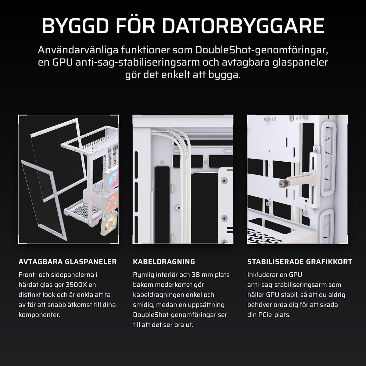 CORSAIR 3500X LX-R RGB Mid-Tower Datorchassi – 3 förinstallerade LX120-R RGB-fläktar, iCUE LINK Hub - Härdat glas, Plats 10x120 mm fläktar, Kompatibelt med moderkort för omvänd kontakt - Svart
