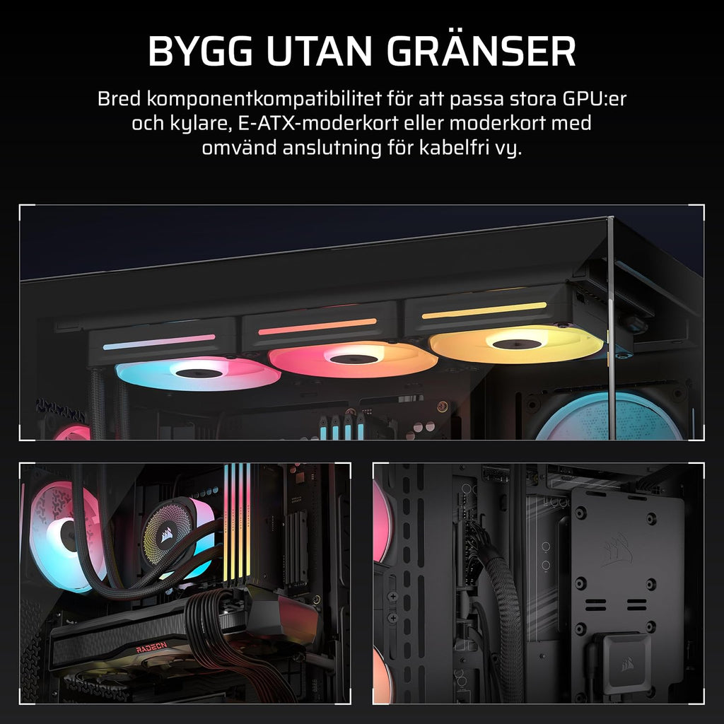 CORSAIR 3500X LX-R RGB Mid-Tower Datorchassi – 3 förinstallerade LX120-R RGB-fläktar, iCUE LINK Hub - Härdat glas, Plats 10x120 mm fläktar, Kompatibelt med moderkort för omvänd kontakt - Svart